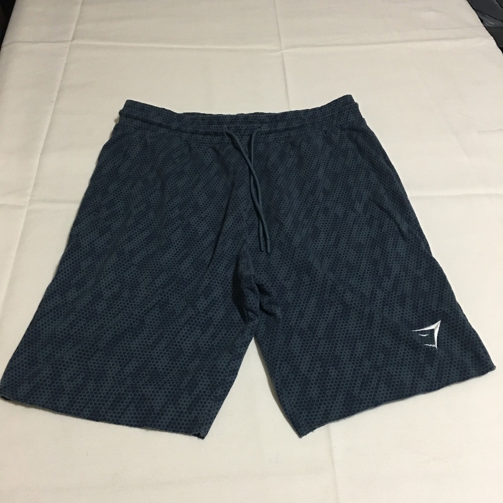 Gymshark Athletic Shorts Mens Medium Blue Geometric Pattern Drawstring Gym